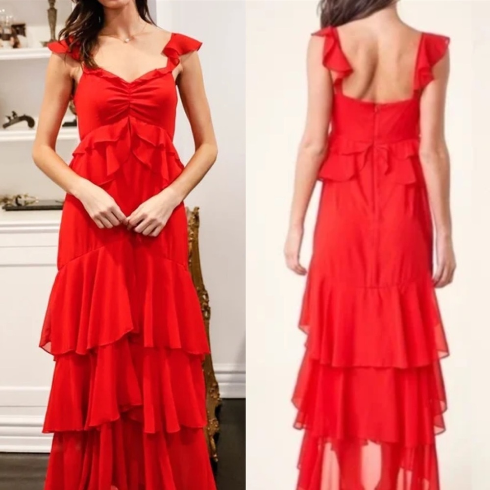 NWT SUGARLIPS Leyland Ruffle Maxi Dress Red size S